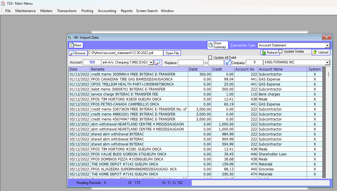 Statement Upload and Account Mapping