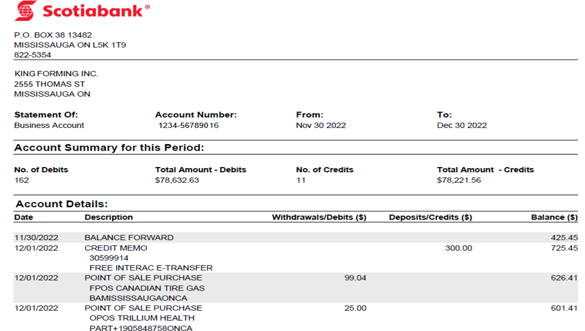 Bank Statement